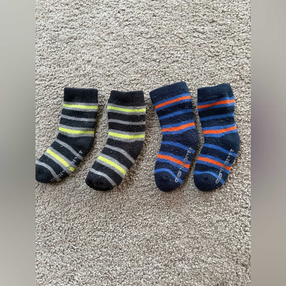 Striped Kids Socks Duo - Gray/Neon & Navy/Orange